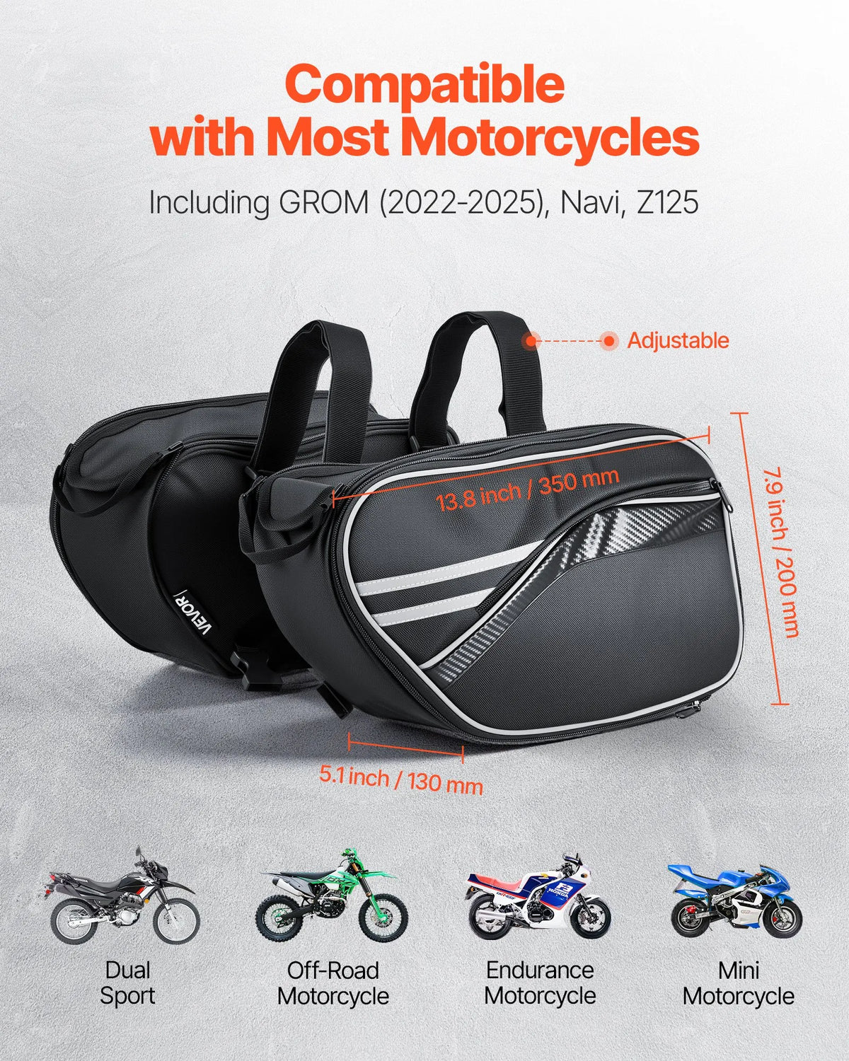 VEVOR motocikla sānu soma, 30 l (15 l x 2) ietilpīga motocikla sānu bagāžas soma ar ūdensnecaurlaidīgu lietus pārsegu un stiprinājuma siksnām, saderīga ar lielāko daļu motociklu, āra sporta motocikla bagāžas uzglabāšanas soma, melna - ZEMLETES.LV