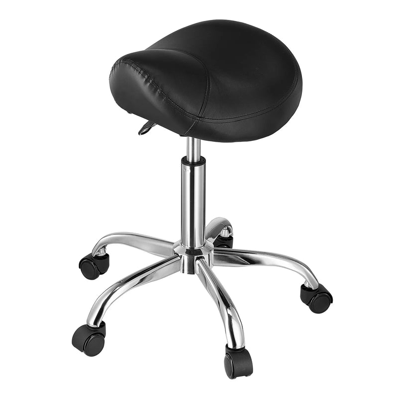 VEVOR ergonomiska seglu taburete ar riteņiem, regulējamu augstumu, biezu PU ādas sēdekli un 204 kg slodzi, salonam, spa, masāžai, tetovēšanai un klīnikai, melna