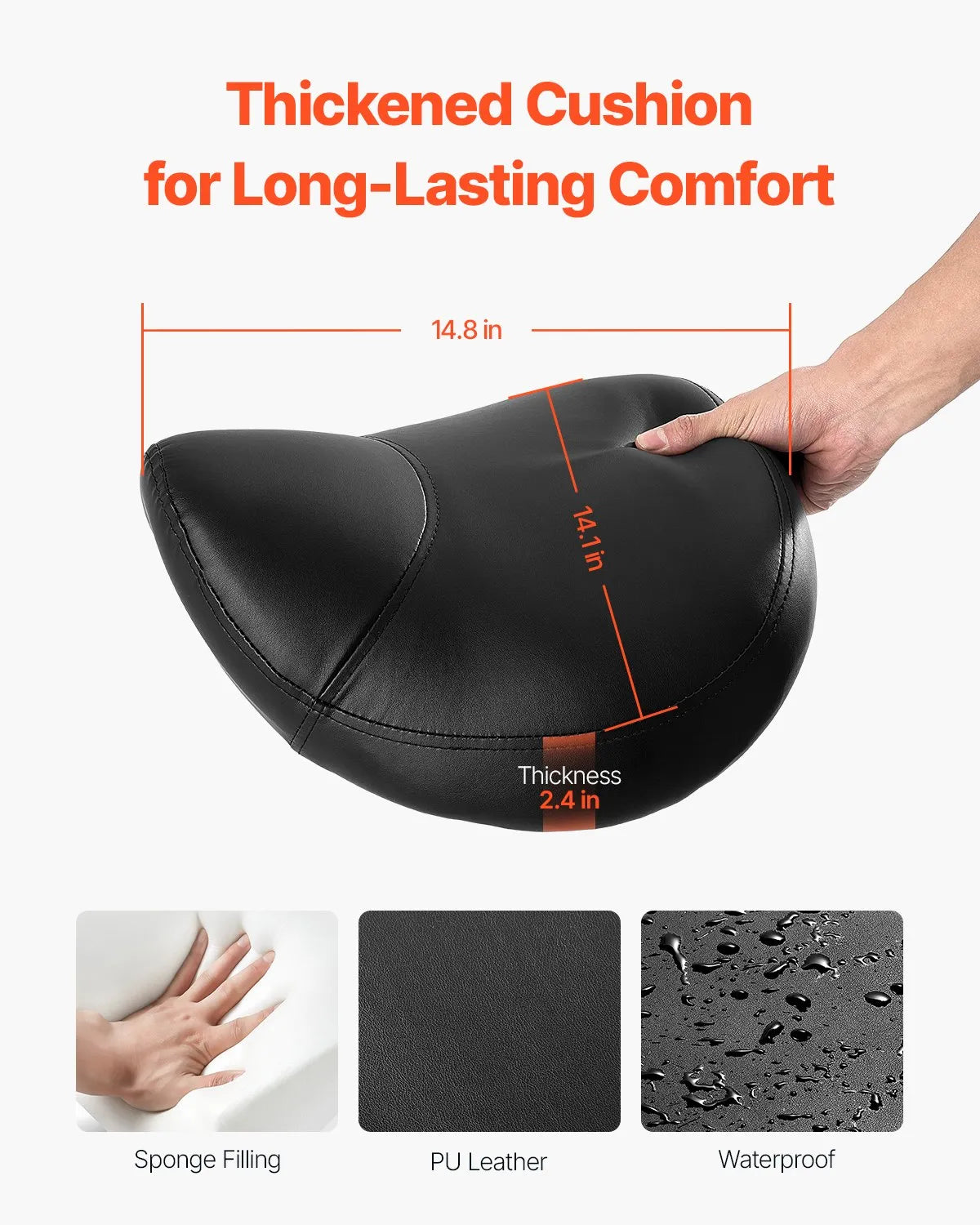 VEVOR Ergonomic Saddle Stool with Wheels, Adjustable Height, PU Leather Seat, 204 kg Load Capacity, Black