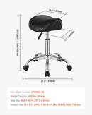 VEVOR ergonomiska seglu taburete ar riteņiem, regulējamu augstumu, biezu PU ādas sēdekli un 204 kg slodzi, salonam, spa, masāžai, tetovēšanai un klīnikai, melna