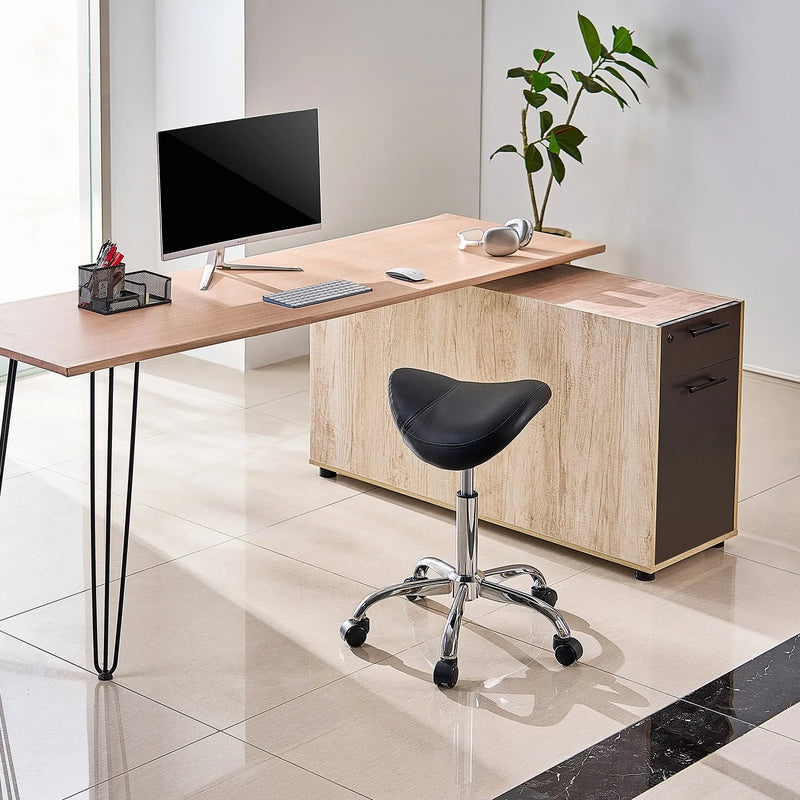 VEVOR ergonomiska seglu taburete ar riteņiem, regulējamu augstumu, biezu PU ādas sēdekli un 204 kg slodzi, salonam, spa, masāžai, tetovēšanai un klīnikai, melna