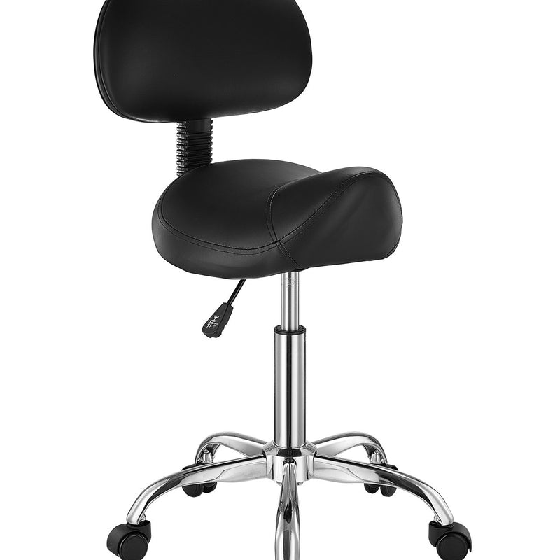 VEVOR ergonomiska grozāma seglu taburete ar atzveltni un riteņiem, regulējamu augstumu, biezu PU ādas sēdekli, 204 kg, melna