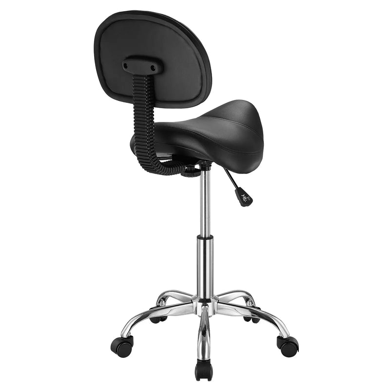 VEVOR ergonomiska grozāma seglu taburete ar atzveltni un riteņiem, regulējamu augstumu, biezu PU ādas sēdekli, 204 kg, melna