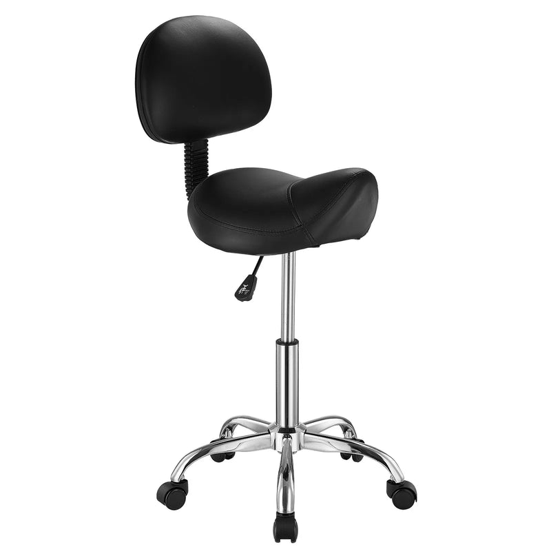 VEVOR ergonomiska grozāma seglu taburete ar atzveltni un riteņiem, regulējamu augstumu, biezu PU ādas sēdekli, 204 kg, melna