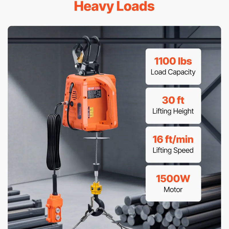 3 vienā elektriskā pacēlāja vinča 500 kg 1500 W 9 m ar vadu un bezvadu tālvadību