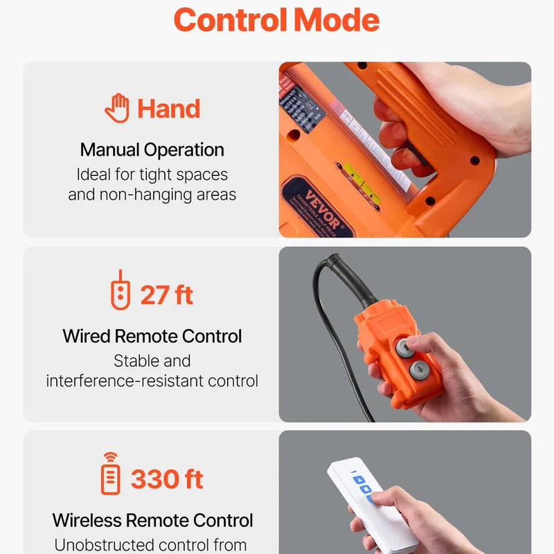 3 vienā elektriskā pacēlāja vinča 500 kg 1500 W 9 m ar vadu un bezvadu tālvadību