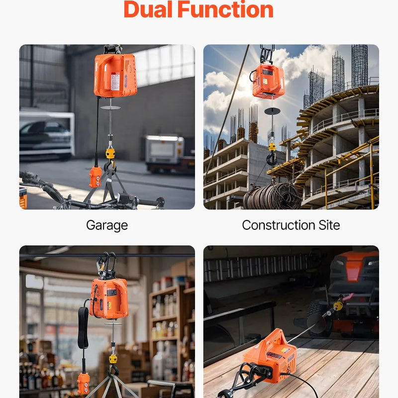3 vienā elektriskā pacēlāja vinča 500 kg 1500 W 9 m ar vadu un bezvadu tālvadību