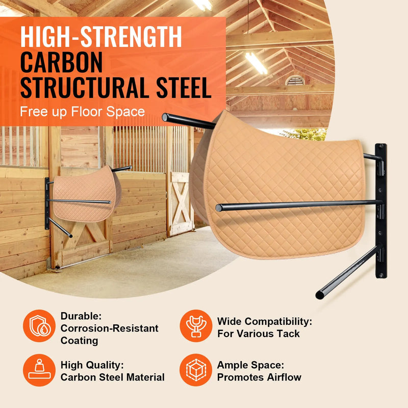 VEVOR sienas seglu statīvs 78 × 76 × 14 cm, 2 gab. komplekts ar izvirzāmiem 3 līmeņu seglu turētājiem, vietu taupošs seglu un segu turētājs ekipējuma telpas organizācijai