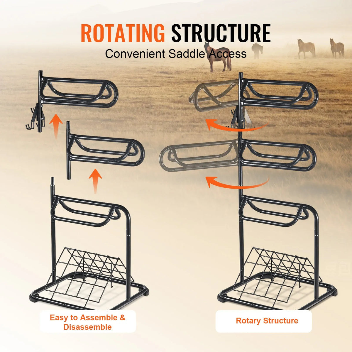 VEVOR Freestanding 3-Tier Saddle Rack with Rotating Sections, 76 × 76 × 174 cm