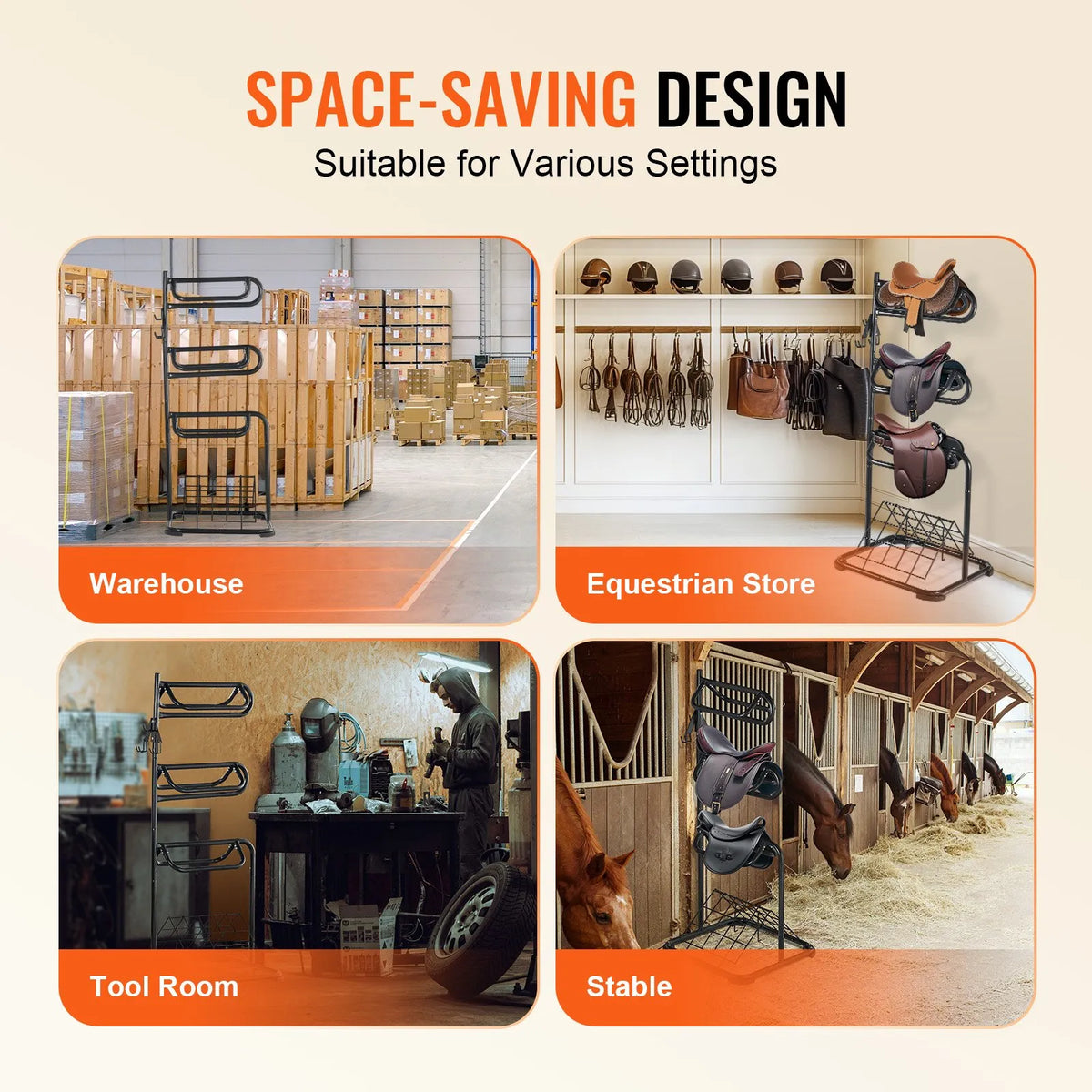 VEVOR Freestanding 3-Tier Saddle Rack with Rotating Sections, 76 × 76 × 174 cm