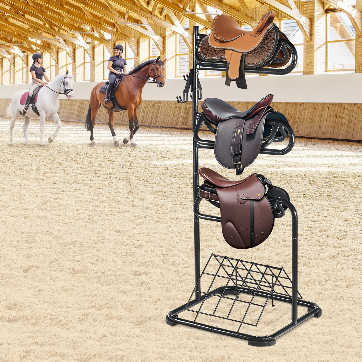 VEVOR Freestanding 3-Tier Saddle Rack with Rotating Sections, 76 × 76 × 174 cm