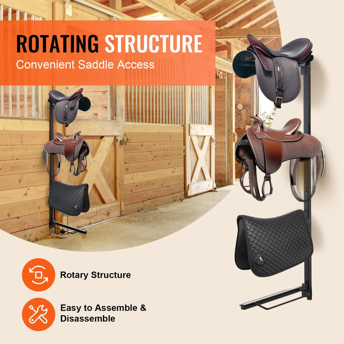 VEVOR Wall Saddle Rack for 4 Saddles with Saddle Holder, 61 × 18 × 132 cm