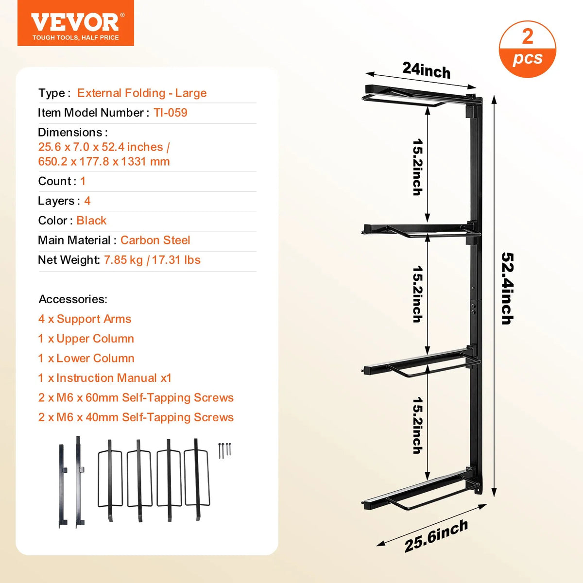 VEVOR Wall Saddle Rack for 4 Saddles with Saddle Holder, 61 × 18 × 132 cm