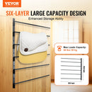 VEVOR sienas seglu statīvs 78 × 76 × 14 cm, izvirzāms 6 līmeņu seglu turētājs, vietu taupošs seglu, segu un jāšanas piederumu glabāšanas statīvs ekipējuma telpai vai treilerim