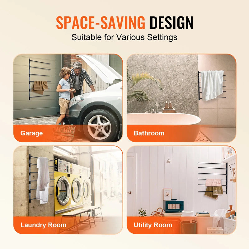 VEVOR sienas seglu statīvs 78 × 76 × 14 cm, izvirzāms 6 līmeņu seglu turētājs, vietu taupošs seglu, segu un jāšanas piederumu glabāšanas statīvs ekipējuma telpai vai treilerim