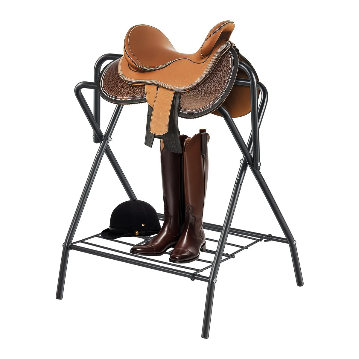VEVOR Foldable Freestanding Saddle Rack, Steel, 71 × 48 × 95 cm, Black