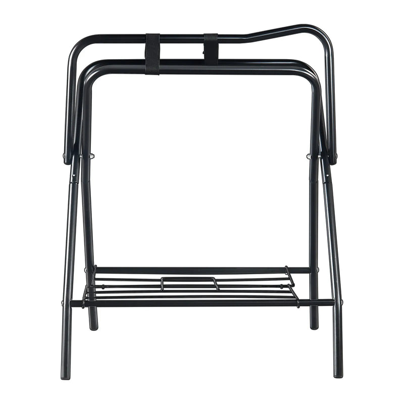 VEVOR salokāms seglu statīvs 71 × 48 × 95 cm, brīvi stāvošs un pārnēsājams seglu un segu turētājs no izturīga tērauda, piemērots angļu un rietumu tipa segliem, ekipējuma glabāšanai, melns