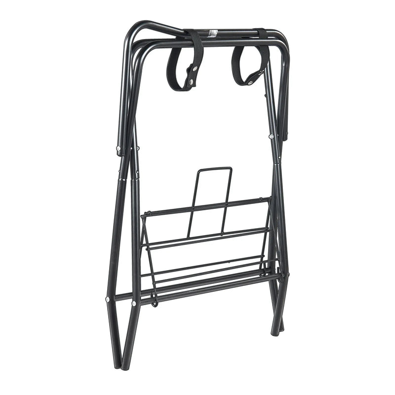 VEVOR salokāms seglu statīvs 71 × 48 × 95 cm, brīvi stāvošs un pārnēsājams seglu un segu turētājs no izturīga tērauda, piemērots angļu un rietumu tipa segliem, ekipējuma glabāšanai, melns