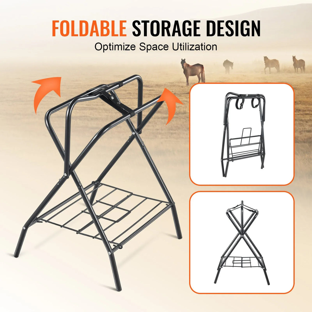 VEVOR Foldable Freestanding Saddle Rack, Steel, 71 × 48 × 95 cm, Black