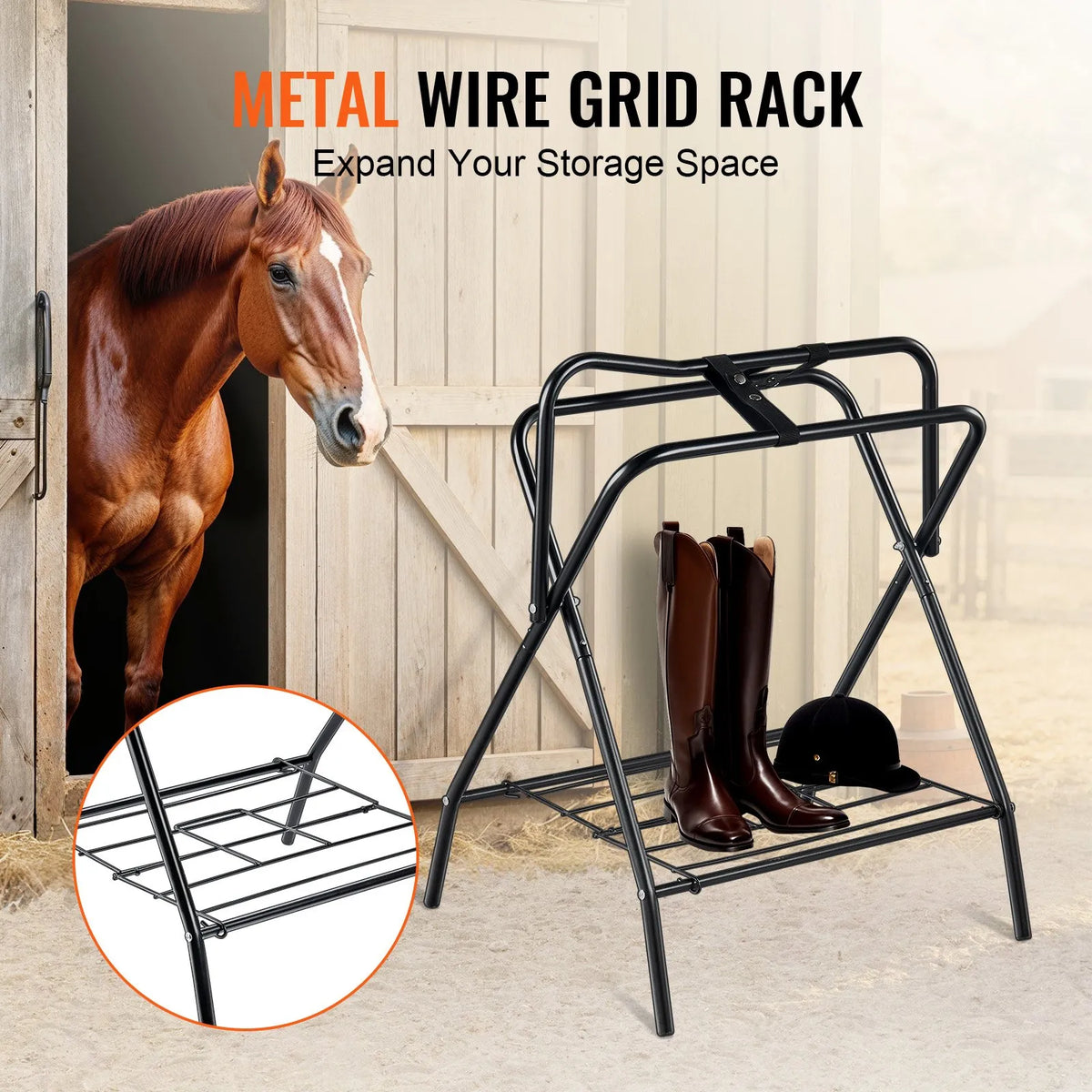 VEVOR Foldable Freestanding Saddle Rack, Steel, 71 × 48 × 95 cm, Black