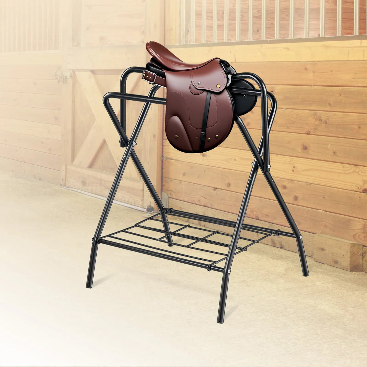 VEVOR Foldable Freestanding Saddle Rack, Steel, 71 × 48 × 95 cm, Black