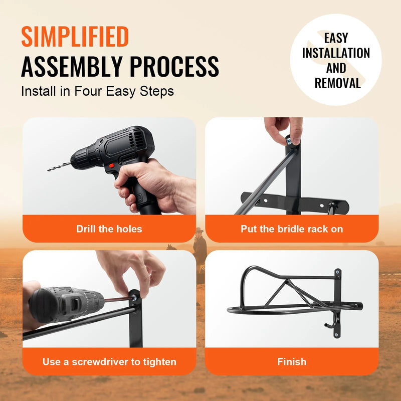 VEVOR sienas seglu statīvs 69 × 41 × 32 cm, 8 gab. komplekts ar paliktņa turētāju, pārnēsājams seglu turētājs angļu un rietumu tipa segliem, jāšanas ekipējuma glabāšanai stallī, dārzā vai jāšanas inventāra telpā, melns