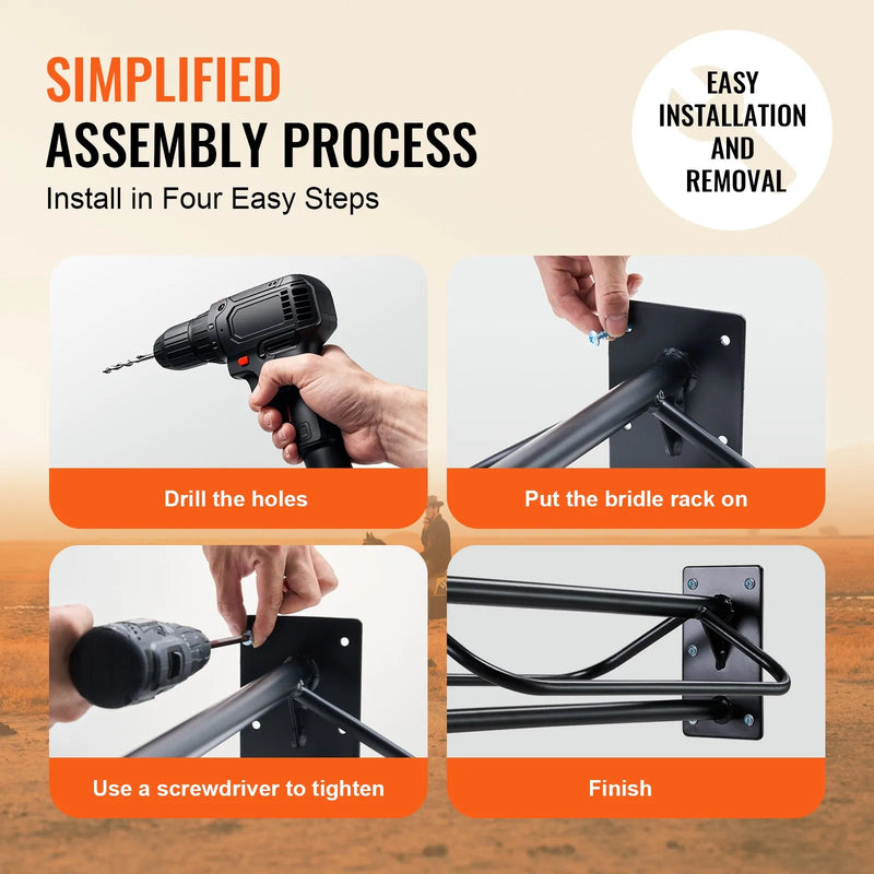 VEVOR sienas seglu statīvs ar paliktņa turētāju 60 × 32 × 26 cm, 2 gab. komplekts, izturīgs tērauda seglu turētājs rietumu un angļu tipa segliem stallī, kūtī, treilerī vai ekipējuma telpā