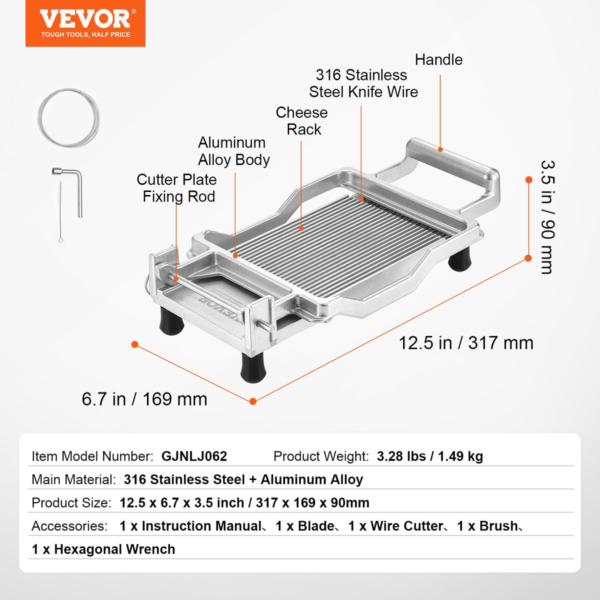 VEVOR juustulõikur traadiga 5 mm