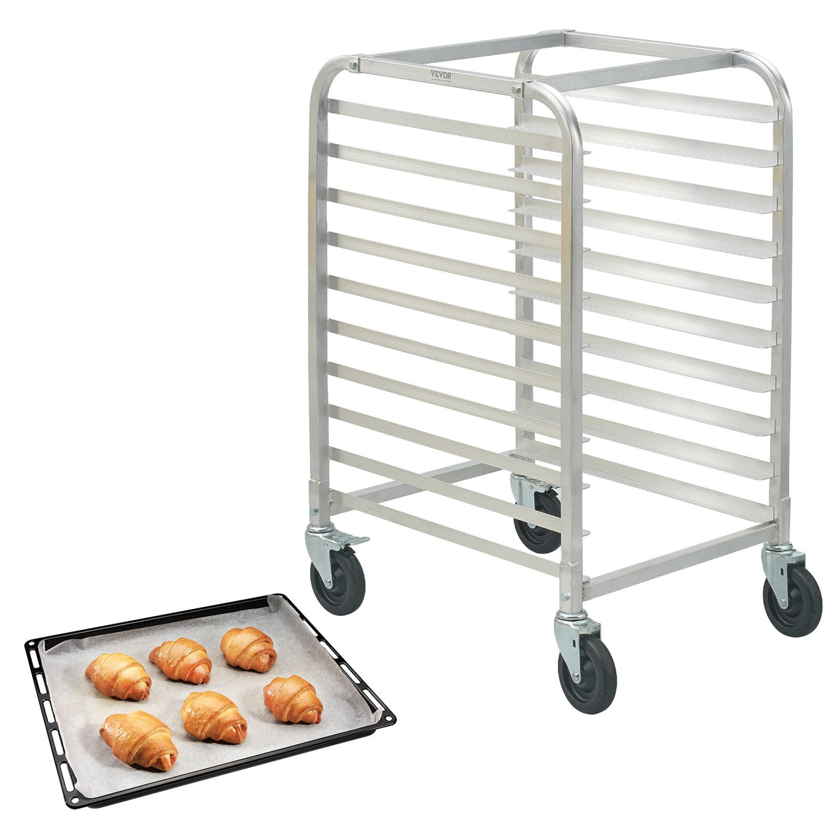 VEVOR Bakery Rack Trolley, 10 Tiers, Aluminium Frame with Locking Wheels, Fits Full and Half-Size Sheet Pans, Quick Access Shelving for Kitchen or Bakery, 660 × 515 × 990 mm