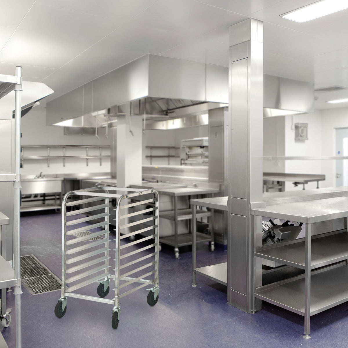 VEVOR Bakery Rack Trolley, 10 Tiers, Aluminium Frame with Locking Wheels, Fits Full and Half-Size Sheet Pans, Quick Access Shelving for Kitchen or Bakery, 660 × 515 × 990 mm
