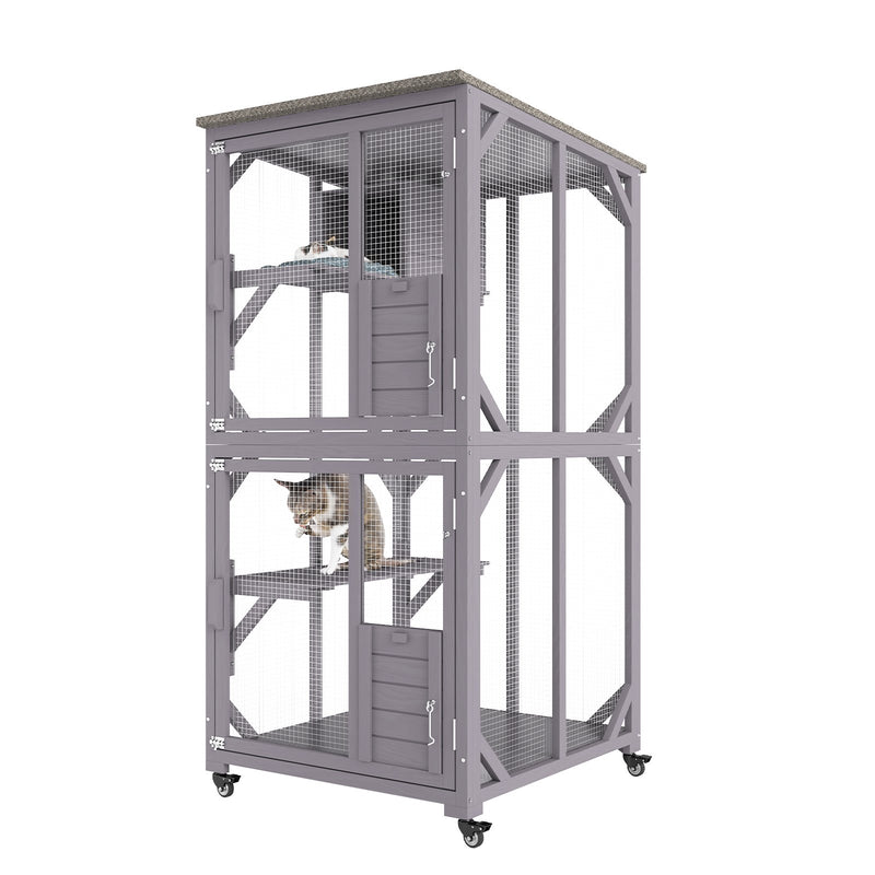 VEVOR āra kaķu māja – 3 līmeņu liels voljērs ar ritentiņiem, platformām, guļvietu un lielām durvīm – 76 x 86 x 163 cm