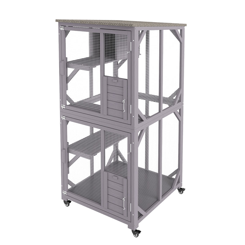 VEVOR āra kaķu māja – 3 līmeņu liels voljērs ar ritentiņiem, platformām, guļvietu un lielām durvīm – 76 x 86 x 163 cm