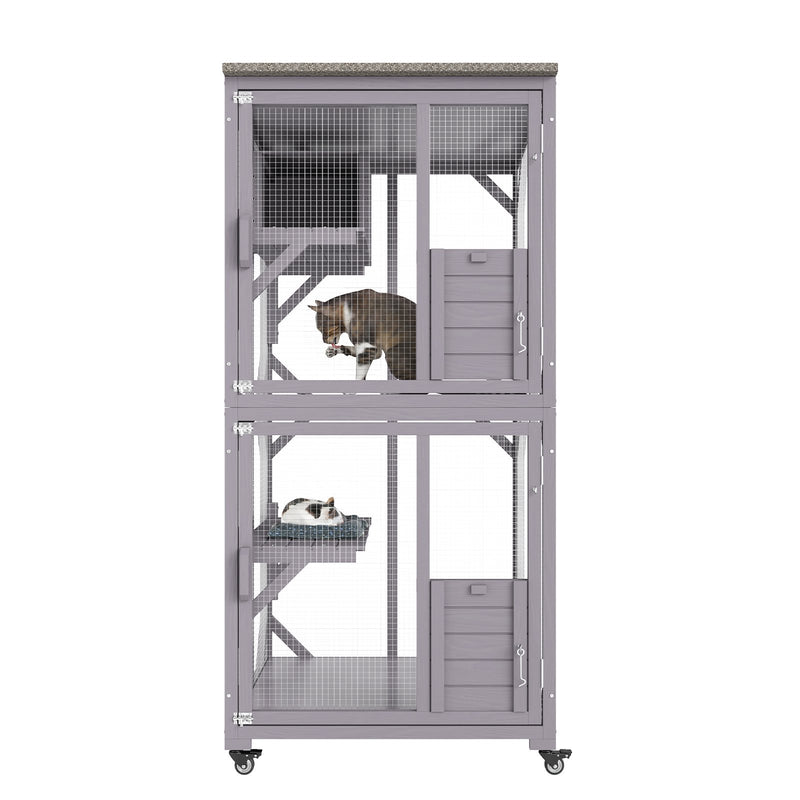 VEVOR āra kaķu māja – 3 līmeņu liels voljērs ar ritentiņiem, platformām, guļvietu un lielām durvīm – 76 x 86 x 163 cm