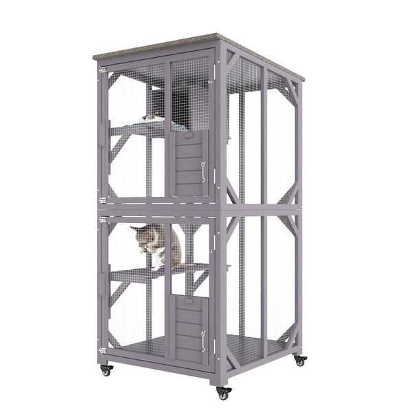VEVOR āra kaķu māja – 3 līmeņu liels voljērs ar ritentiņiem, platformām, guļvietu un lielām durvīm – 76 x 86 x 163 cm