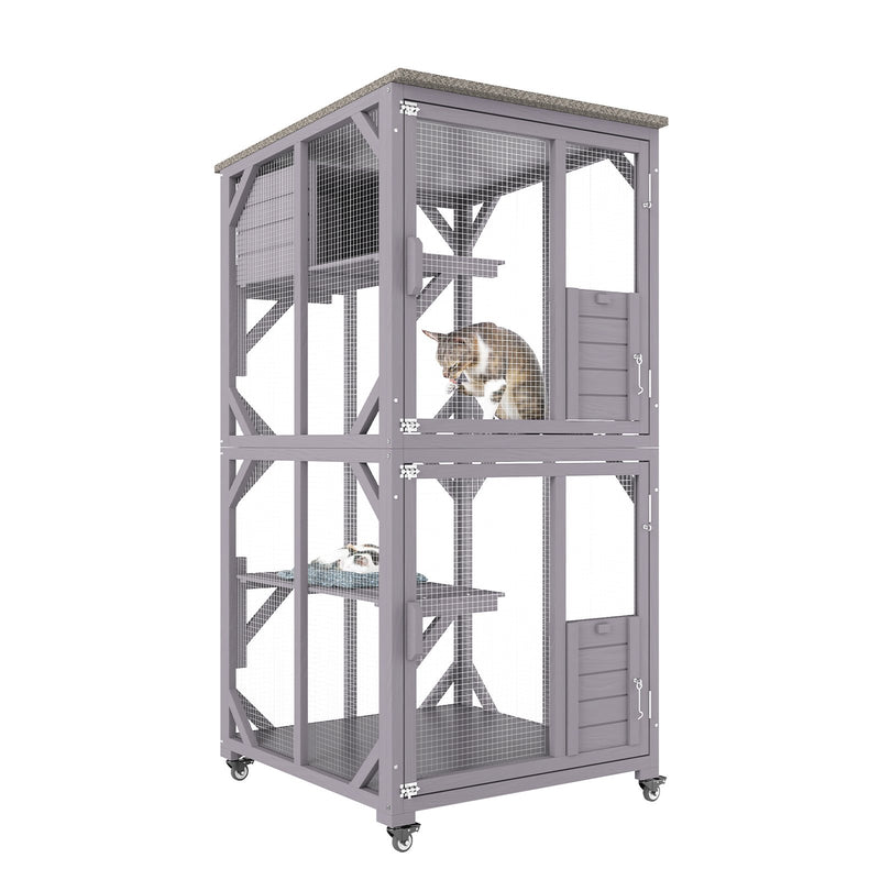 VEVOR āra kaķu māja – 3 līmeņu liels voljērs ar ritentiņiem, platformām, guļvietu un lielām durvīm – 76 x 86 x 163 cm