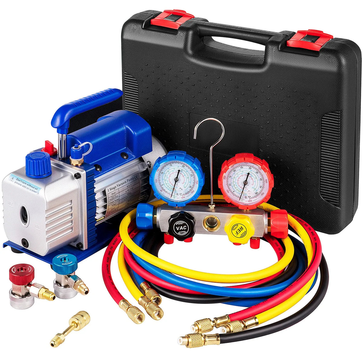 VEVOR AC Vacuum Pump and Manifold Gauge Set, 4.8 CFM (136 l/min) HVAC Vacuum Pump with Ultimate Vacuum 5 Pa, with Storage Case