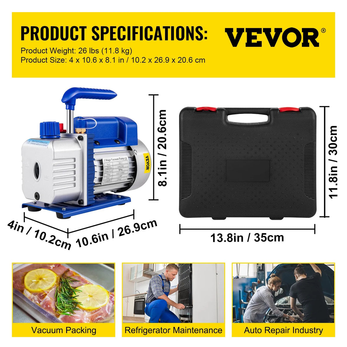VEVOR AC Vacuum Pump and Manifold Gauge Set, 4.8 CFM (136 l/min) HVAC Vacuum Pump with Ultimate Vacuum 5 Pa, with Storage Case