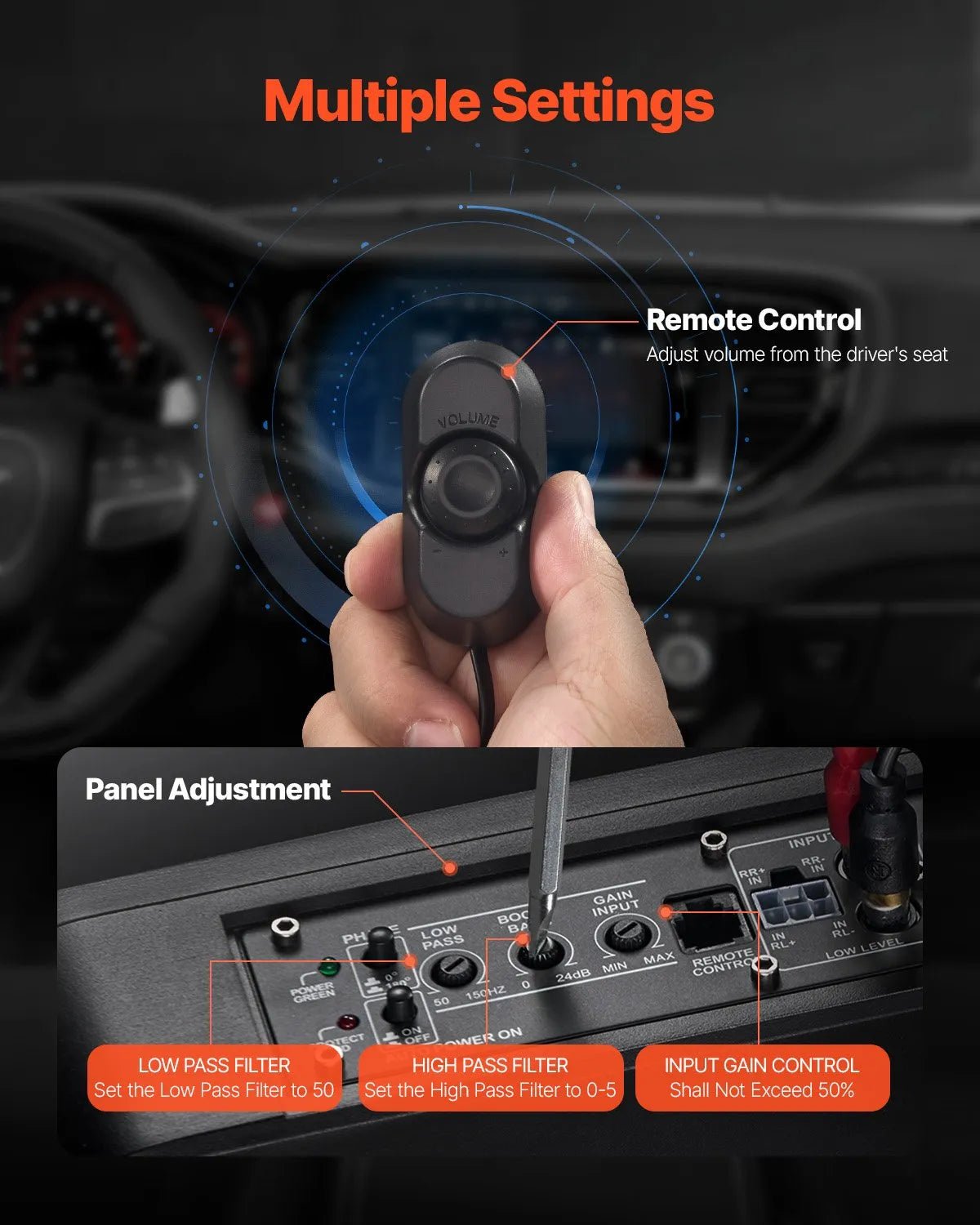 VEVOR 25 cm 440 W zem sēdekļa automašīnas subwooferis ar iebūvētu pastiprinātāju un zilu ambient apgaismojumu, zema profila aktīvais auto subwooferis ar tālvadības pulti, piemērots SUV, automašīnām, kravas auto un RV - ZEMLETES.LV