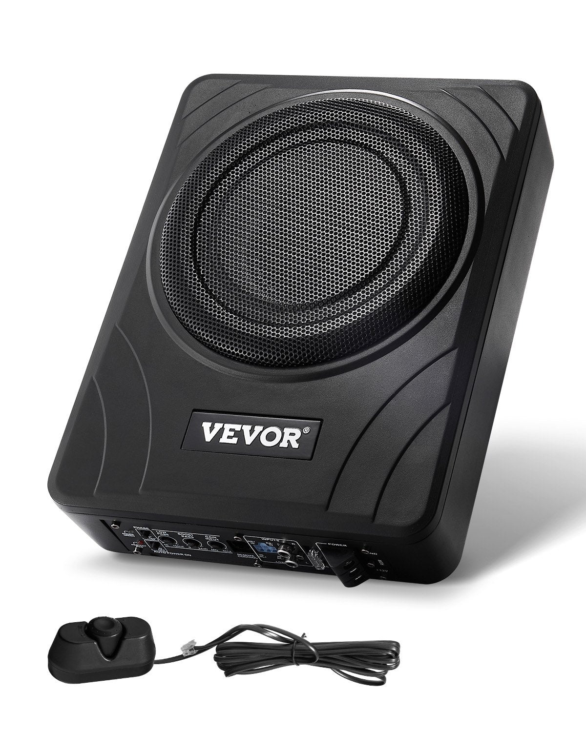 VEVOR 20 cm 300 W zem sēdekļa automašīnas subwooferis ar iebūvētu pastiprinātāju, zema profila aktīvais auto subwooferis ar High/Low Level ieejām un skaļuma regulatoru, piemērots SUV, automašīnām, kravas auto un RV - ZEMLETES.LV