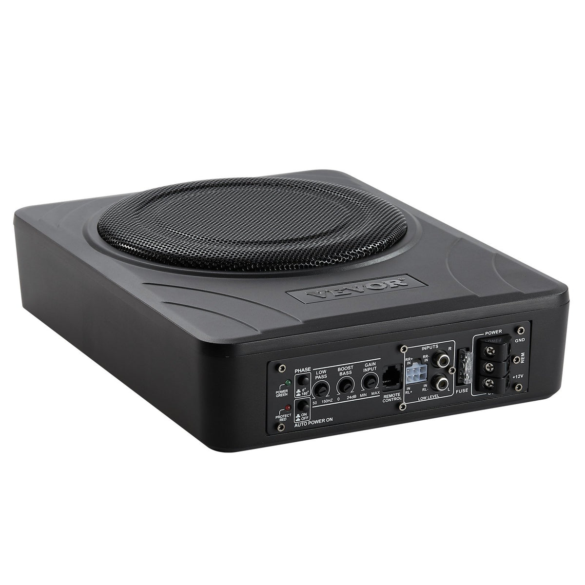 VEVOR 20 cm 300 W zem sēdekļa automašīnas subwooferis ar iebūvētu pastiprinātāju, zema profila aktīvais auto subwooferis ar High/Low Level ieejām un skaļuma regulatoru, piemērots SUV, automašīnām, kravas auto un RV - ZEMLETES.LV