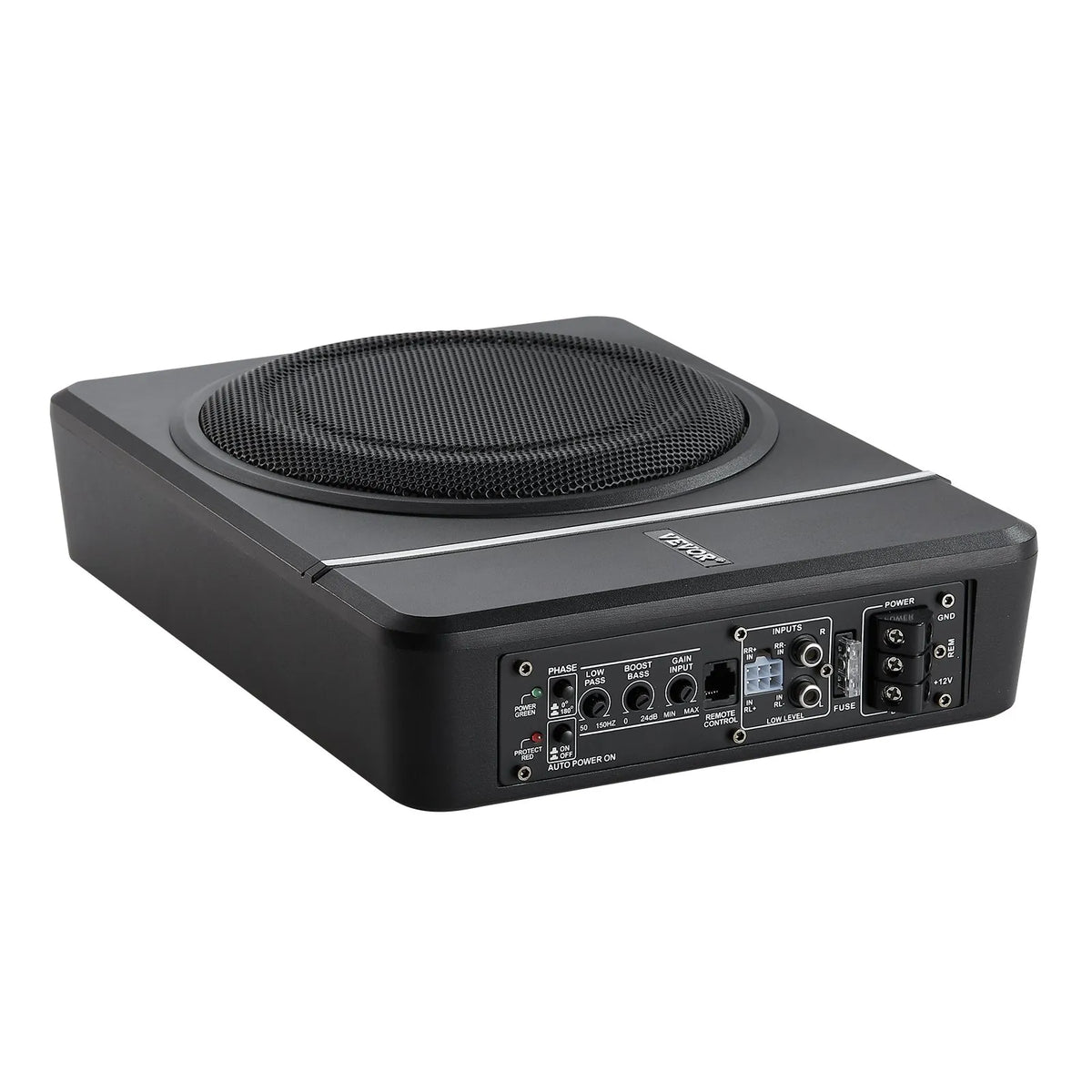 VEVOR 20 cm 240 W zem sēdekļa automašīnas subwooferis ar iebūvētu pastiprinātāju, zema profila aktīvais auto subwooferis ar High/Low Level ieejām un skaļuma regulatoru, piemērots SUV, automašīnām, kravas auto un RV - ZEMLETES.LV