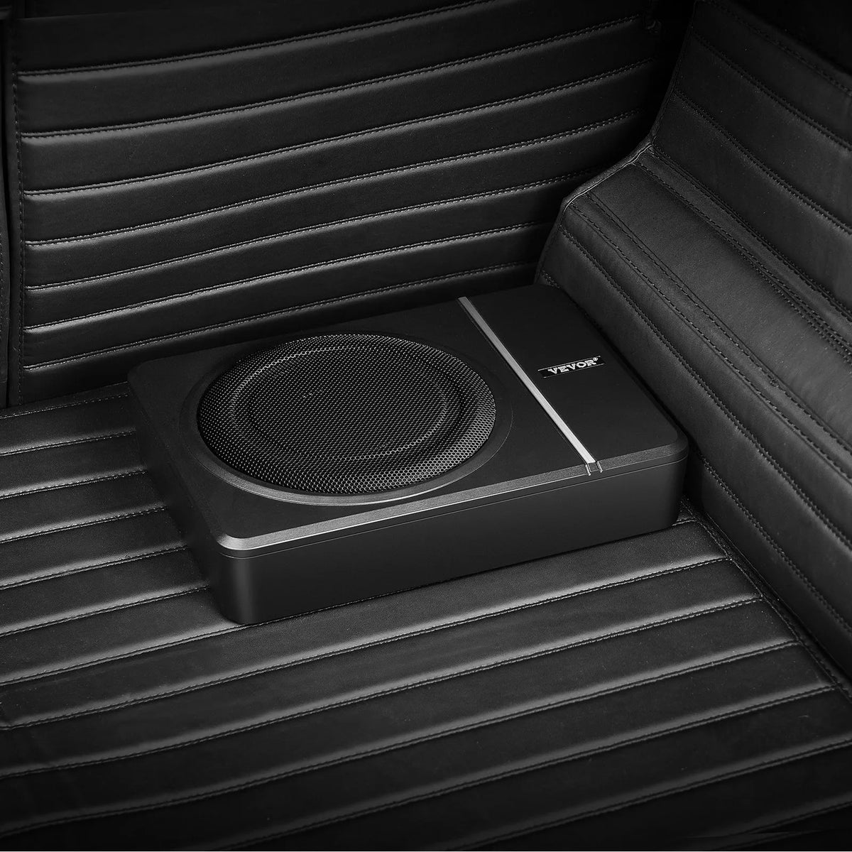 VEVOR 20 cm 240 W zem sēdekļa automašīnas subwooferis ar iebūvētu pastiprinātāju, zema profila aktīvais auto subwooferis ar High/Low Level ieejām un skaļuma regulatoru, piemērots SUV, automašīnām, kravas auto un RV - ZEMLETES.LV