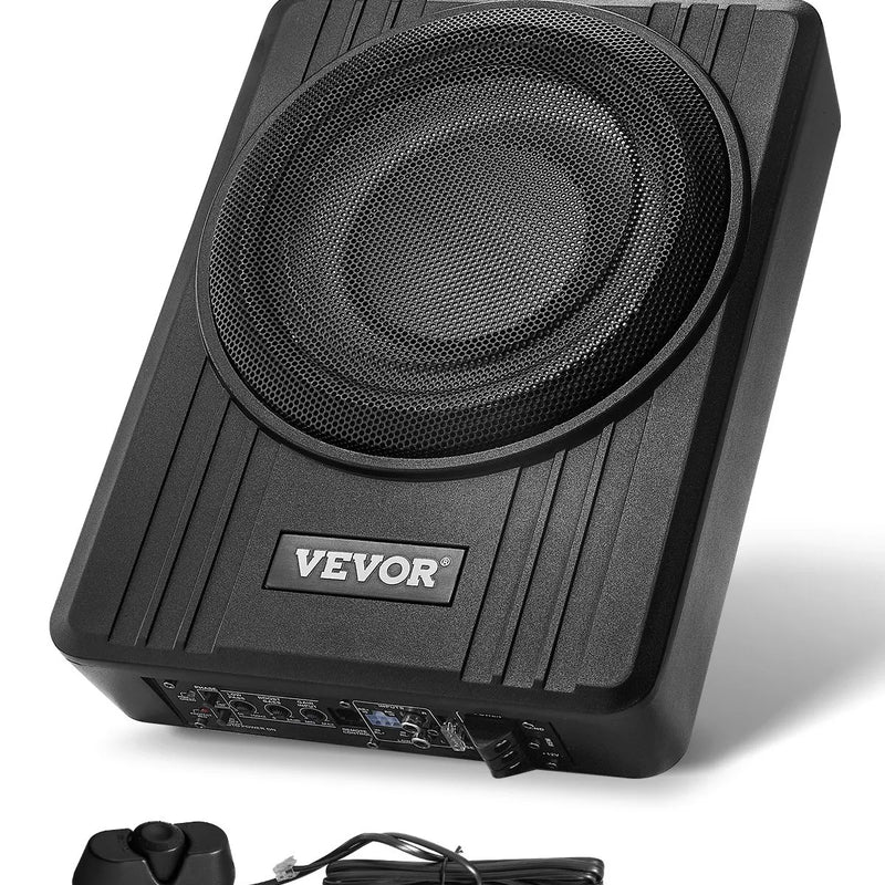 VEVOR 25 cm 300 W zem sēdekļa automašīnas subwooferis ar pastiprinātāju, zema profila aktīvais auto subwooferis ar iebūvētu pastiprinātāju, High/Low Level ieejas un skaļuma regulatoru, piemērots SUV, automašīnām, kravas auto un RV - ZEMLETES.LV