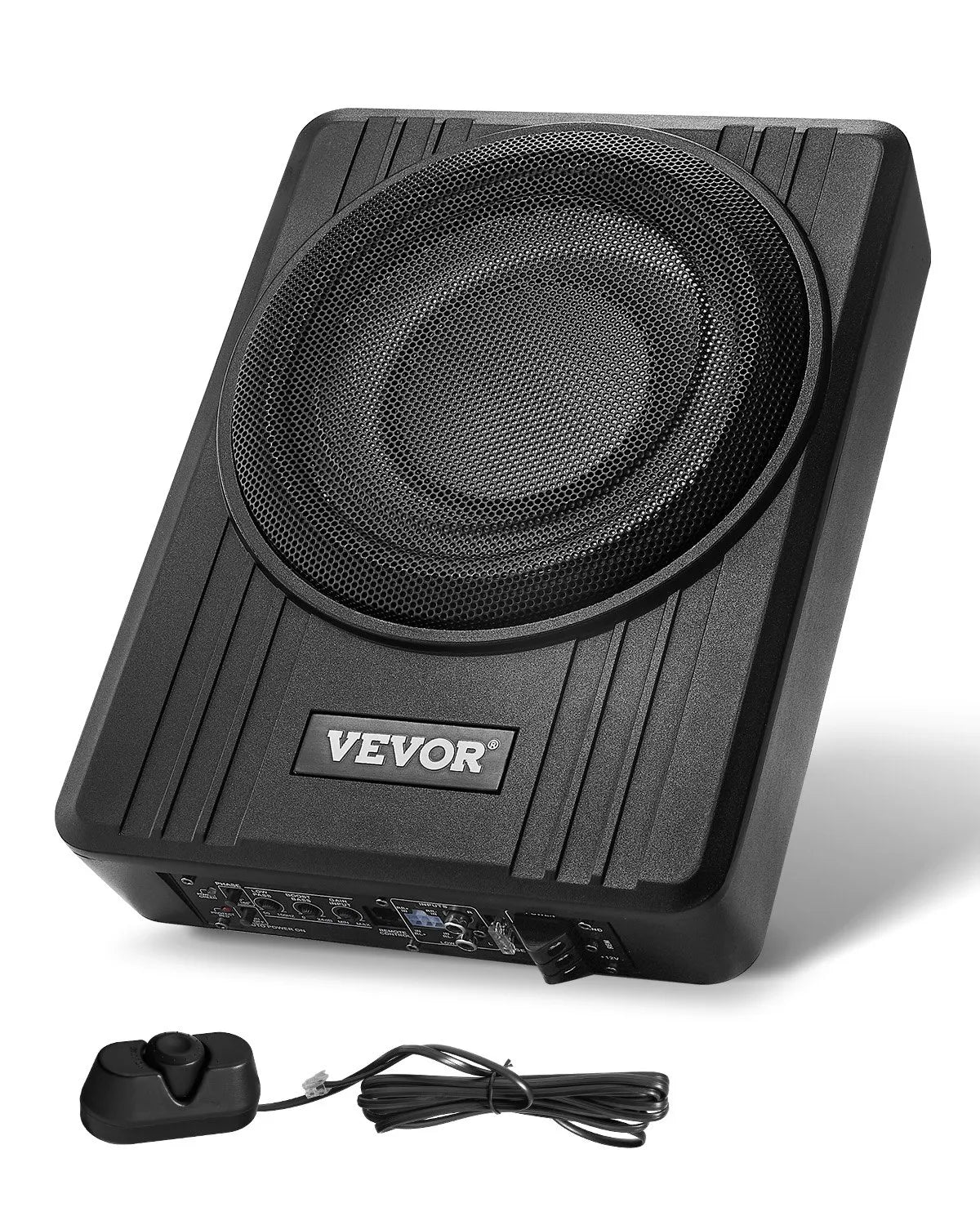 VEVOR 25 cm 300 W zem sēdekļa automašīnas subwooferis ar pastiprinātāju, zema profila aktīvais auto subwooferis ar iebūvētu pastiprinātāju, High/Low Level ieejas un skaļuma regulatoru, piemērots SUV, automašīnām, kravas auto un RV - ZEMLETES.LV