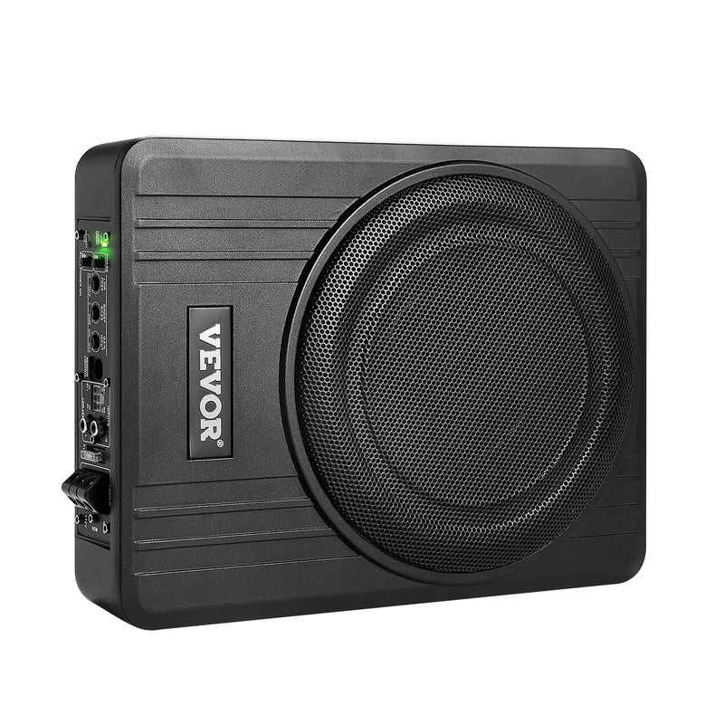 VEVOR 25 cm 300 W zem sēdekļa automašīnas subwooferis ar pastiprinātāju, zema profila aktīvais auto subwooferis ar iebūvētu pastiprinātāju, High/Low Level ieejas un skaļuma regulatoru, piemērots SUV, automašīnām, kravas auto un RV - ZEMLETES.LV