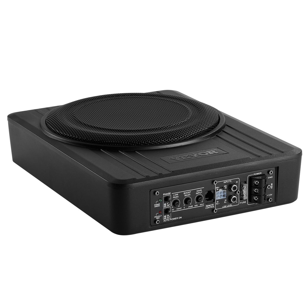 VEVOR 25 cm 300 W zem sēdekļa automašīnas subwooferis ar pastiprinātāju, zema profila aktīvais auto subwooferis ar iebūvētu pastiprinātāju, High/Low Level ieejas un skaļuma regulatoru, piemērots SUV, automašīnām, kravas auto un RV - ZEMLETES.LV