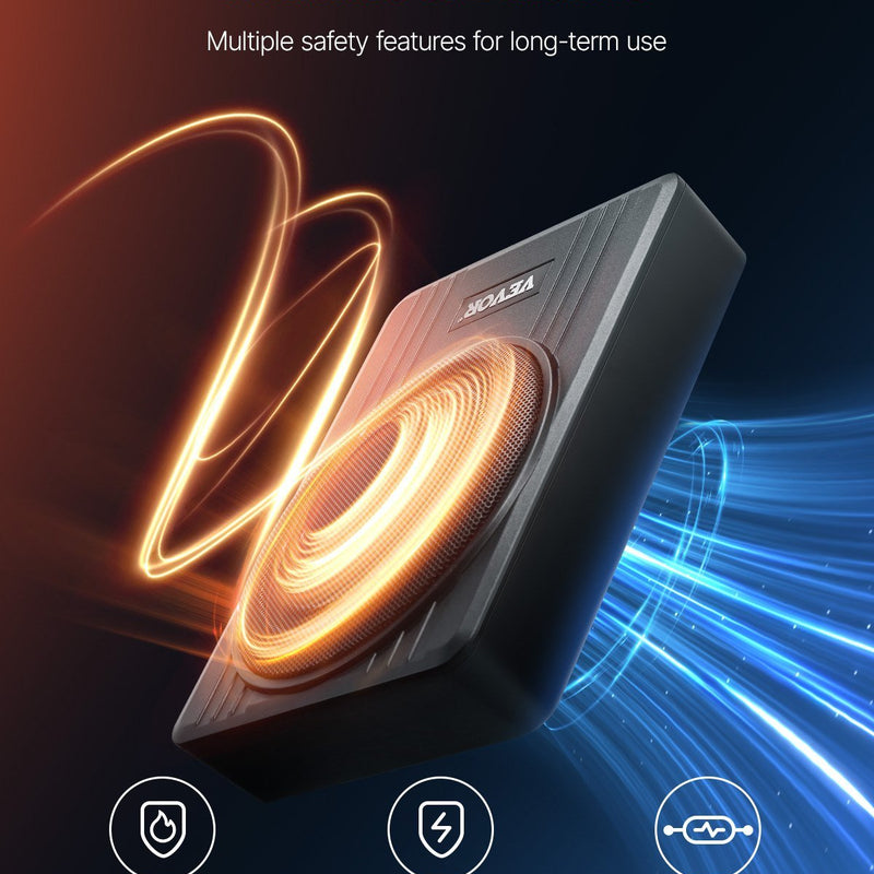 VEVOR 25 cm 300 W zem sēdekļa automašīnas subwooferis ar pastiprinātāju, zema profila aktīvais auto subwooferis ar iebūvētu pastiprinātāju, High/Low Level ieejas un skaļuma regulatoru, piemērots SUV, automašīnām, kravas auto un RV - ZEMLETES.LV