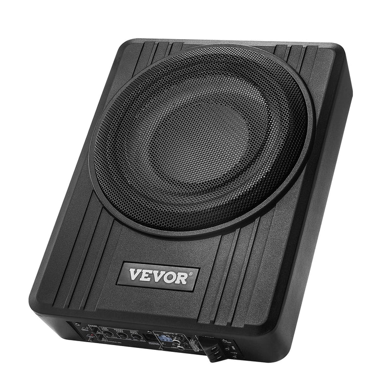 VEVOR 25 cm 300 W zem sēdekļa automašīnas subwooferis ar pastiprinātāju, zema profila aktīvais auto subwooferis ar iebūvētu pastiprinātāju, High/Low Level ieejas un skaļuma regulatoru, piemērots SUV, automašīnām, kravas auto un RV - ZEMLETES.LV