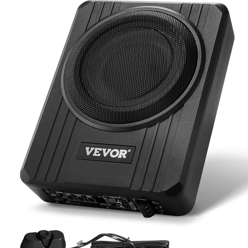 VEVOR 20 cm 400 W zem sēdekļa automašīnas subwooferis ar pastiprinātāju, zema profila aktīvais auto subwooferis ar iebūvētu pastiprinātāju, High/Low Level ieejas un skaļuma regulatoru, piemērots SUV, automašīnām, kravas auto un RV - ZEMLETES.LV