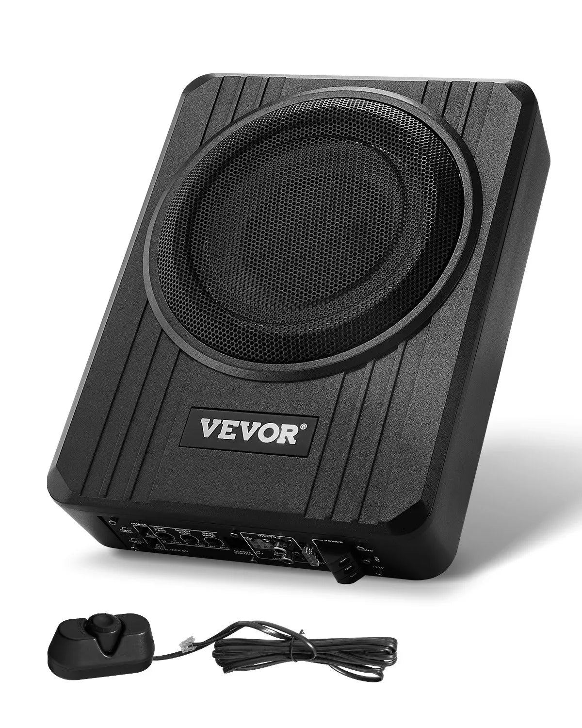 VEVOR 20 cm 400 W zem sēdekļa automašīnas subwooferis ar pastiprinātāju, zema profila aktīvais auto subwooferis ar iebūvētu pastiprinātāju, High/Low Level ieejas un skaļuma regulatoru, piemērots SUV, automašīnām, kravas auto un RV - ZEMLETES.LV